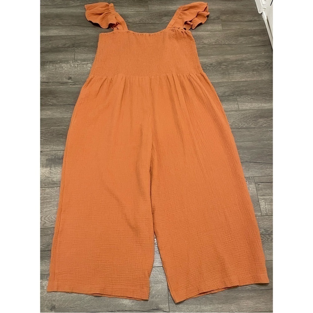 Madewell Lightspun Lucie Flutter Sleeve Jumpsuit Womens Orange Gauze Knit Sz 26W - Picture 3 of 11